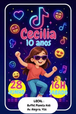 Convite de Aniversário Tema TikTok para Editar Online