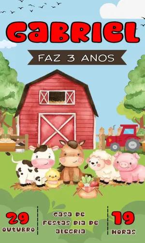 Convite de Aniversário Fazendinha com Animais para Editar Online