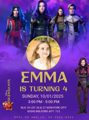 Editable Descendants Birthday Invitation Template with photo
