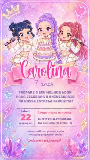 Convite de Aniversário Guerreiras do Kpop para Editar