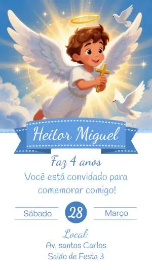 Convite de Aniversário Anjinho Celestial para Menino Editável