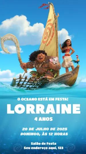 Convite de Aniversário Moana e Maui para Editar Online
