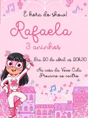 Convite de Aniversário Mulher Aranha Gwen Rosa Editável