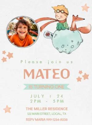 Little Prince First Birthday Invitation Editable Template