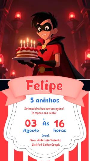 Convite de Aniversário Robin Herói Editável para Festa Infantil
