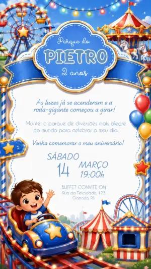 Convite Editável Aniversário Parque de Diversões Menino