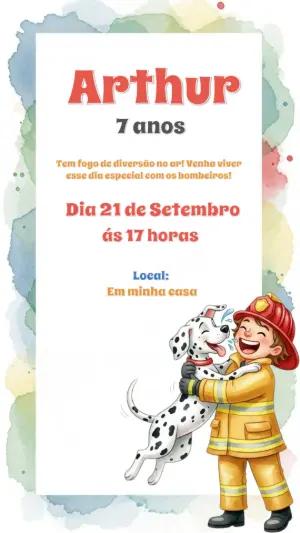 Convite Digital Aniversário Infantil Tema Bombeiro para Editar