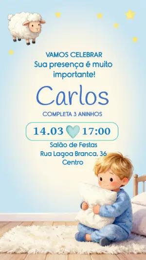 Convite Digital Aniversário Menino Tema Carneirinho Editável