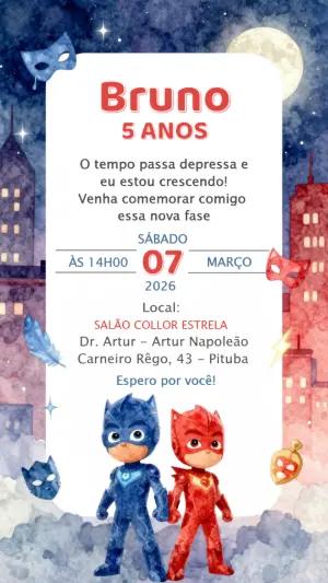 Convite de Aniversário PJ Masks Heróis de Pijama para Editar