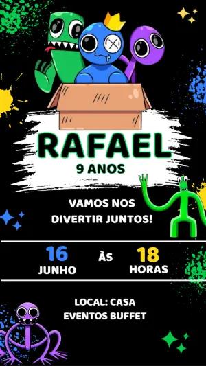 Convite de Aniversário Rainbow Friends Colorido para Editar