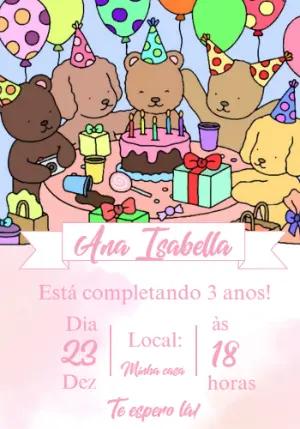 Convite Aniversário Ursinhos Fofos para Editar Online