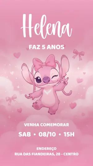 Convite de Aniversário Angel (Stitch Rosa) Editável