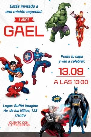 Invitación de Cumpleaños de Superhéroes para Editar Online