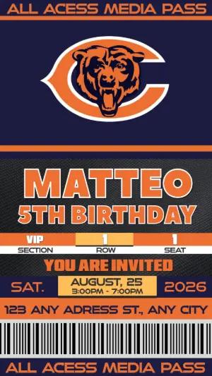 Editable Football Ticket Birthday Chicago Bears Invitation Template