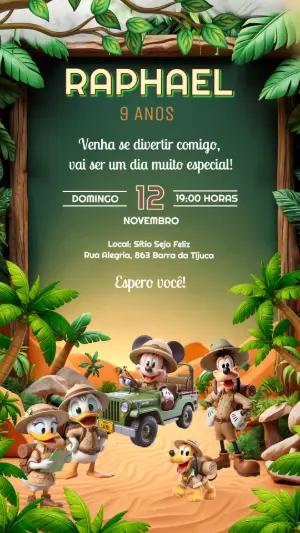 Convite de Aniversário Mickey Safari na Selva para Editar