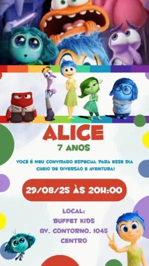 Convite Animado Aniversário Divertida Mente para Editar Online