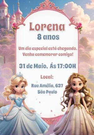 Convite de Aniversário Princesas para Editar Online