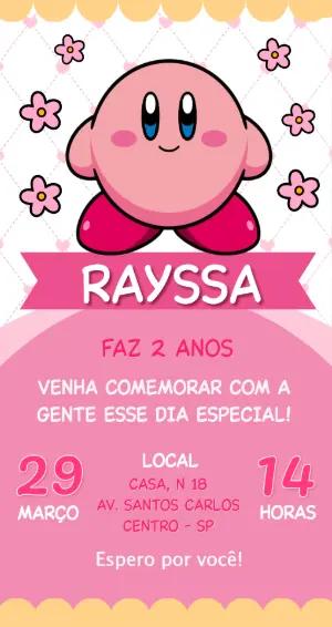 Convite de Aniversário Kirby Rosa Fofo para Editar
