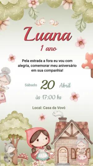 Convite de Aniversário Chapeuzinho Vermelho Aquarela para Editar