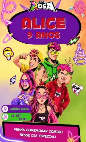 Convite de Aniversário Dos Rosa Colorido para Editar