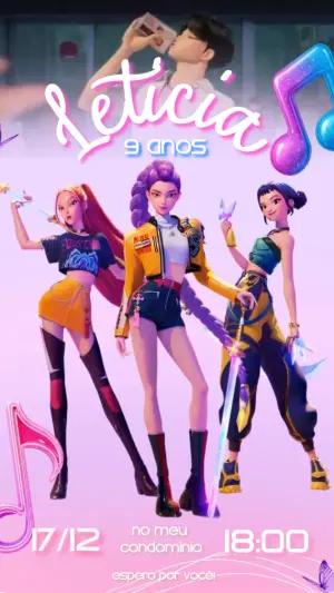 Convite Animado Aniversário Guerreiras K-pop para Editar Online