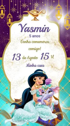 Convite Digital Aniversário Princesa Jasmine Editável