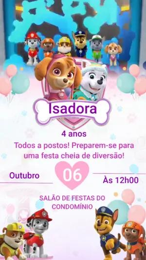Convite Animado Patrulha Canina Menina Rosa para Editar