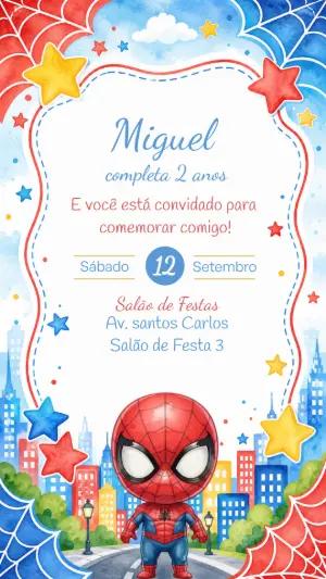 Convite de Aniversário Homem-Aranha Aquarela para Editar
