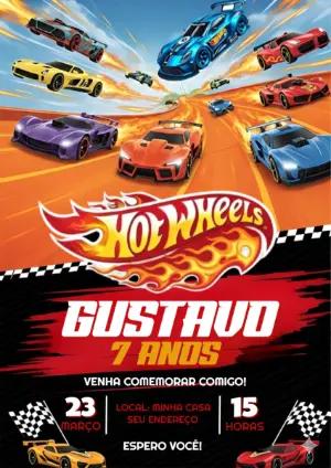 Convite Digital Aniversário Infantil Hotwheels para Editar