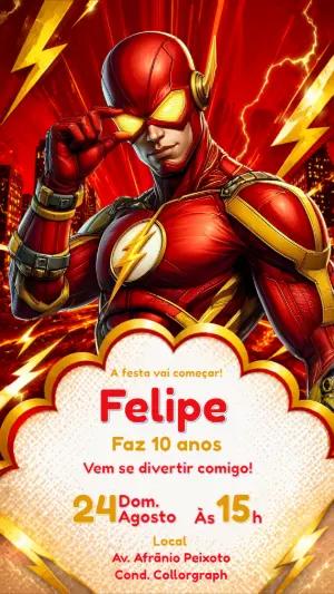 Convite de Aniversário Flash Super-Herói para Editar