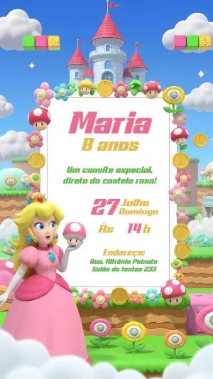 Convite Aniversário Princesa Peach para Editar Online