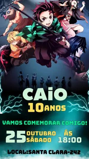 Convite de Aniversário Anime Demon Slayer para Editar Online