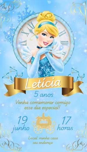 Convite de Aniversário Cinderela Editável Online