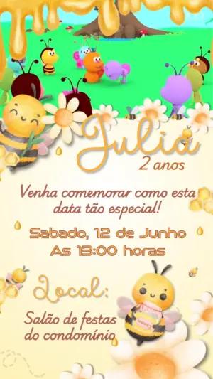 Convite Animado Aniversário Abelhinha Aquarela para Editar