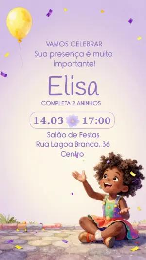 Convite de Aniversário Menina Aquarela Lilás Editável