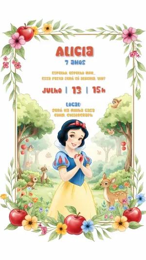 Convite de Aniversário Branca de Neve para Editar Online