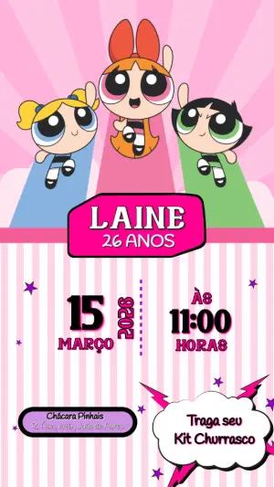 Convite de Aniversário Meninas Superpoderosas Rosa para Editar
