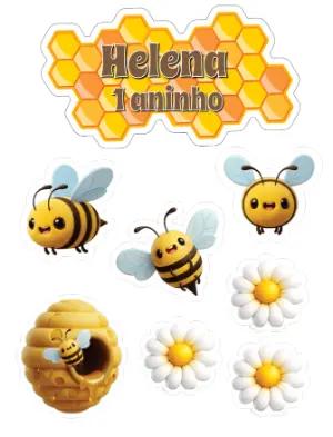 Topo de Bolo Abelhinha Editável para Aniversário Infantil