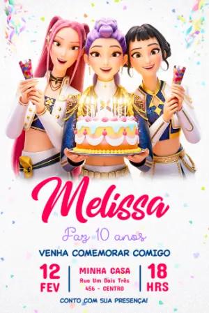 Convite de Aniversário Guerreiras do Kpop Modelo Digital Editável