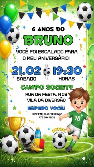 Convite de Aniversário Futebol Infantil Verde e Azul para Editar