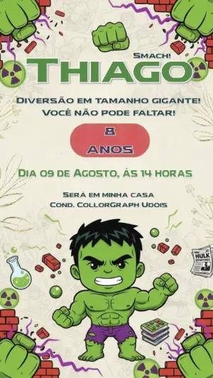 Convite de Aniversário Hulk Infantil para Editar Online
