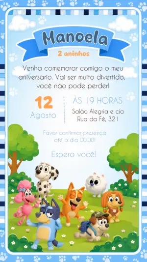 Convite Digital de Aniversário Bluey e Bingo para Editar