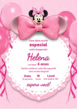 Convite de Aniversário Minnie Rosa Luxo para Editar