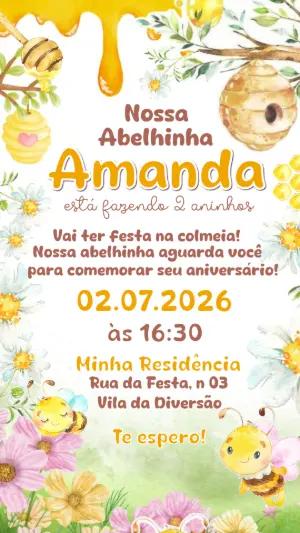 Convite de Aniversário Abelhinha Aquarela para Editar
