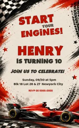 Editable Race Car Birthday Invitation Template