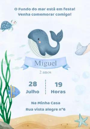 Convite Aniversário Fundo do Mar com Baleia para Editar Online