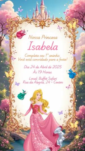 Convite de Aniversário Princesa Aurora para Editar Online