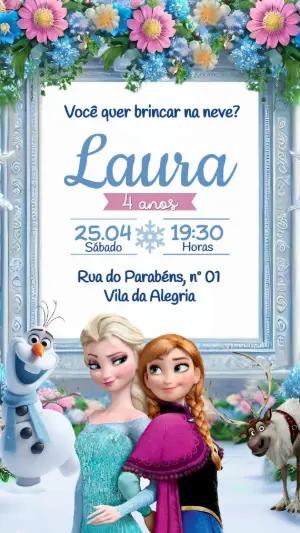Convite de Aniversário Frozen Floral para Editar