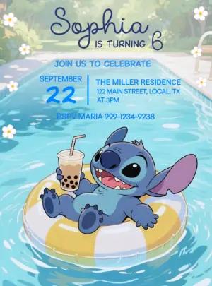 Stitch Pool Party Birthday Invitation Editable Template