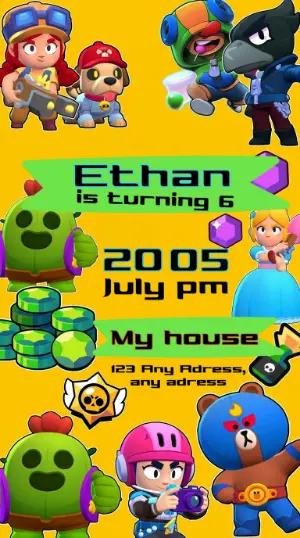 Editable Brawl Stars Birthday Invitation for Gamers